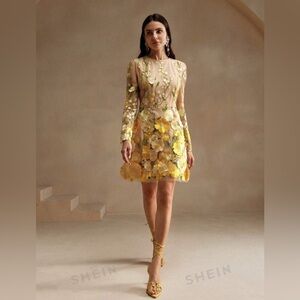 Yellow dress 3d flowers
